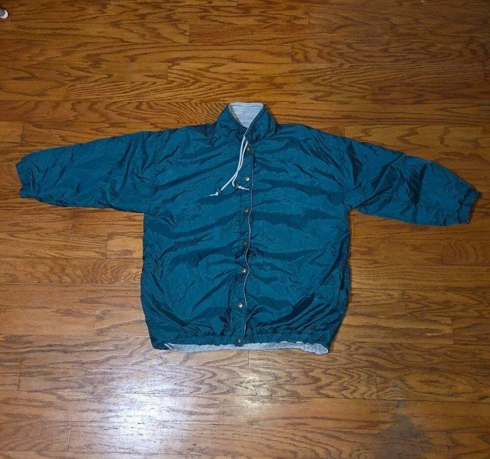 Vintage Ladies Teal Nylon Reversible Windbreaker Jacket Size L